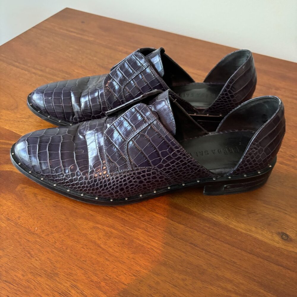 Freda Salvador Navy Leather D'Orsay Flats - Picture 2 of 5
